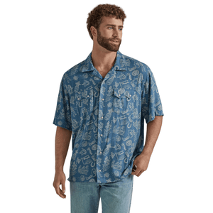 Wrangler Shirts Wrangler Men's Coconut Cowboy Navy Short Sleeve Western Snap Shirt 112346493