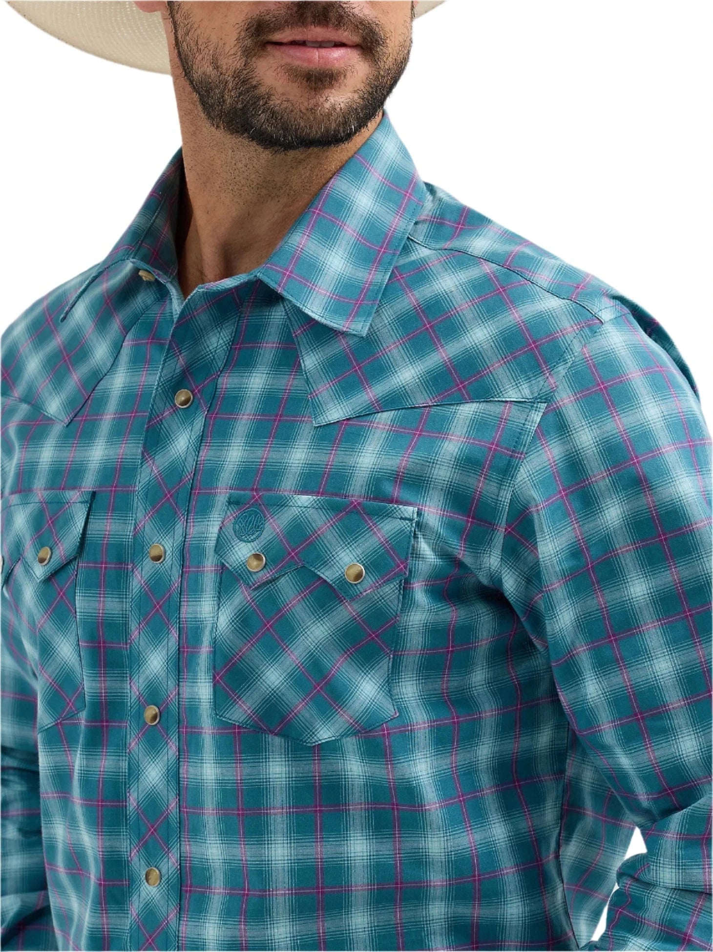 WRANGLER Shirts Wrangler Men's Contrast Turquoise Retro Long Sleeve Sawtooth Snap Western Shirt 112365833