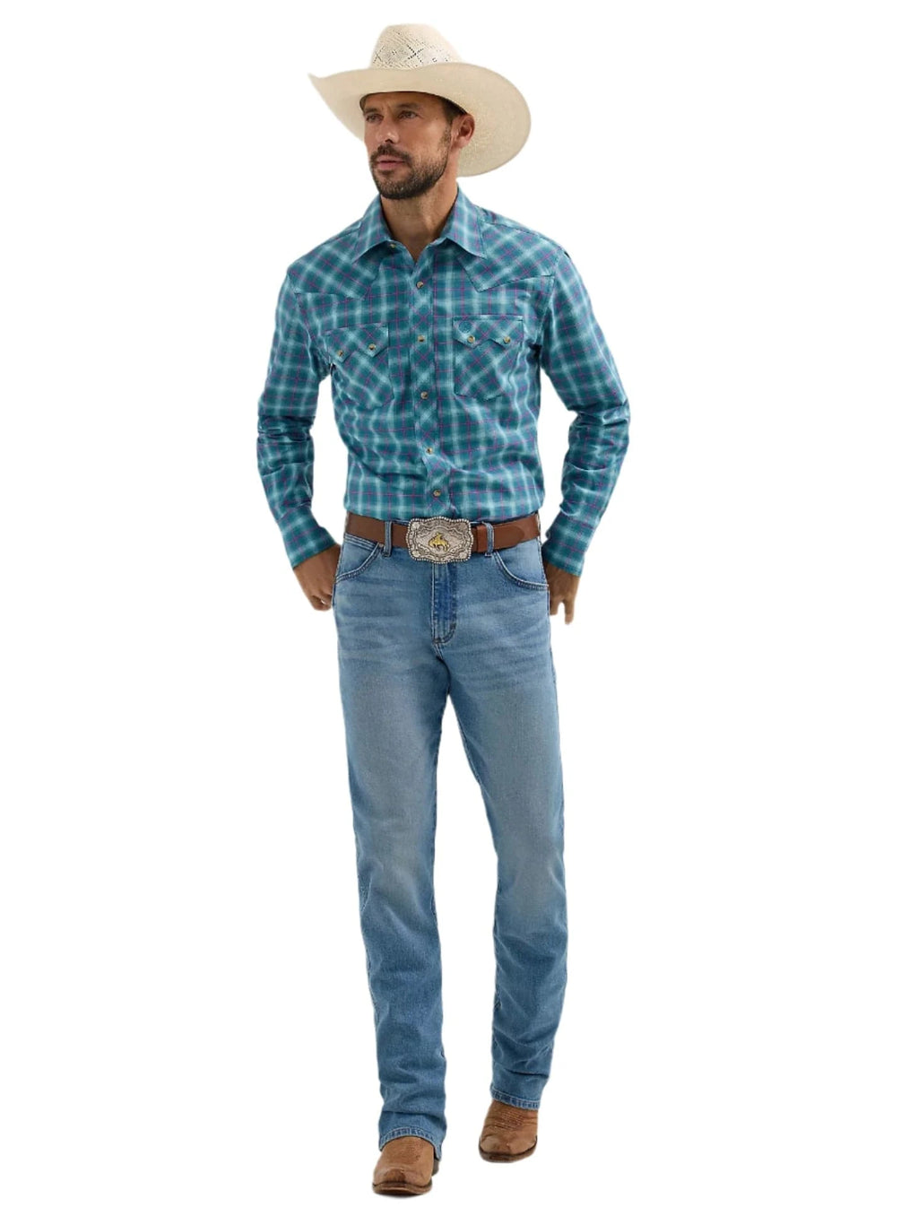 WRANGLER Shirts Wrangler Men's Contrast Turquoise Retro Long Sleeve Sawtooth Snap Western Shirt 112365833