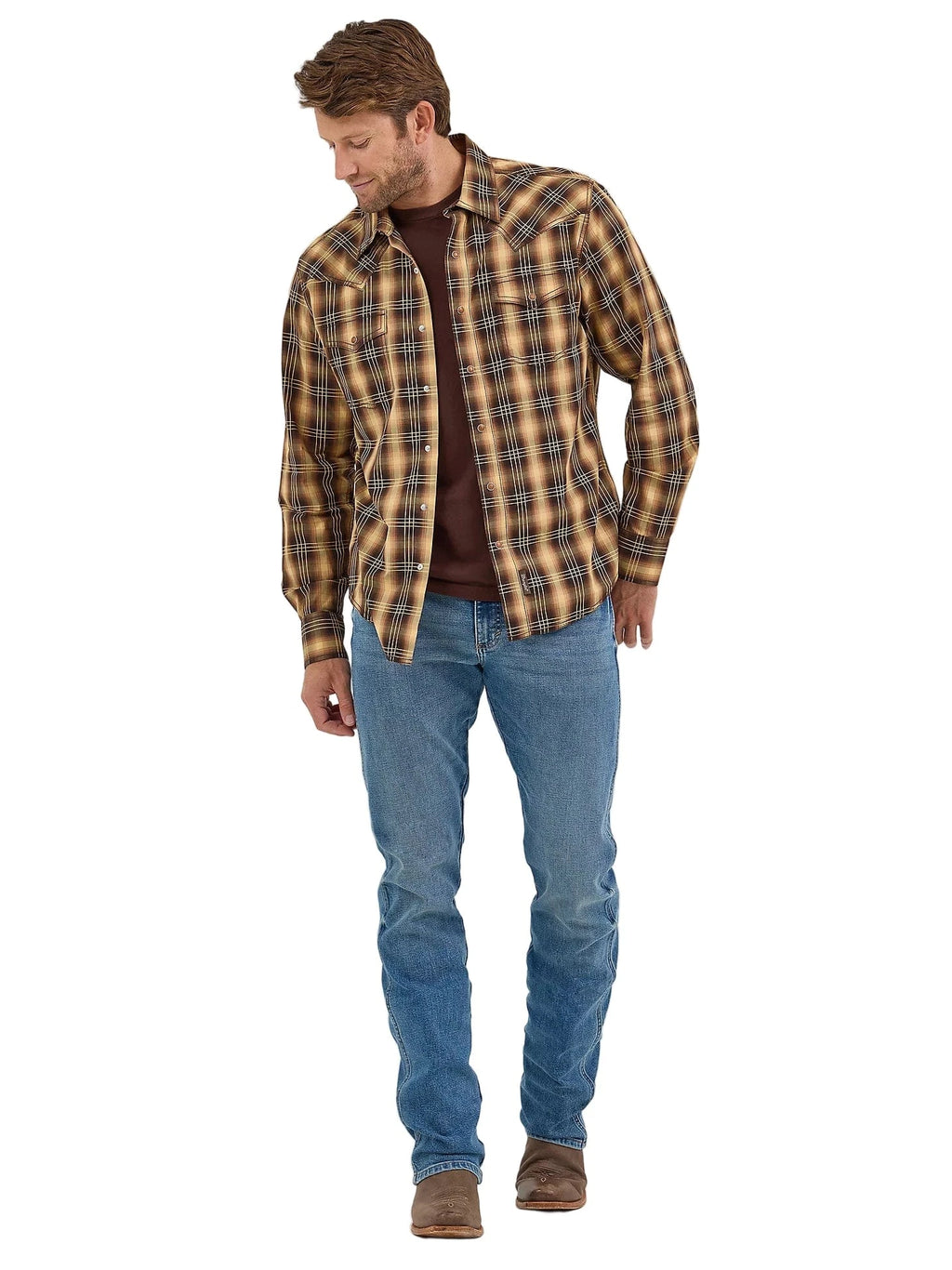 WRANGLER Shirts Wrangler Men's Curry Plaid Retro Premium Western Shirt 112368523