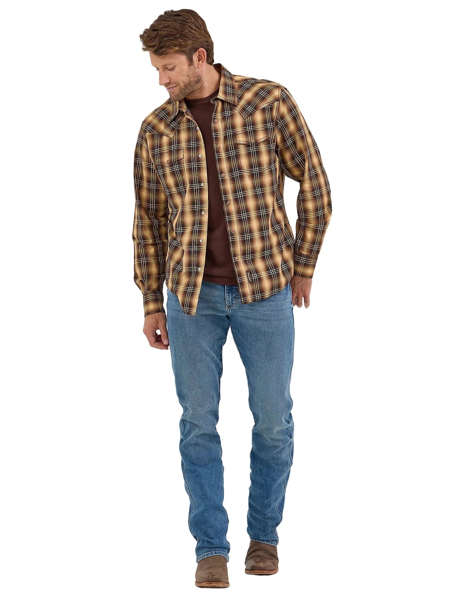 WRANGLER Shirts Wrangler Men's Curry Plaid Retro Premium Western Shirt 112368523