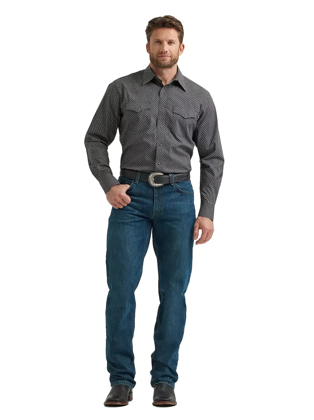 WRANGLER Shirts Wrangler Men's Dark Shadow Advanced Comfort Long Sleeve Western Shirt 112369492