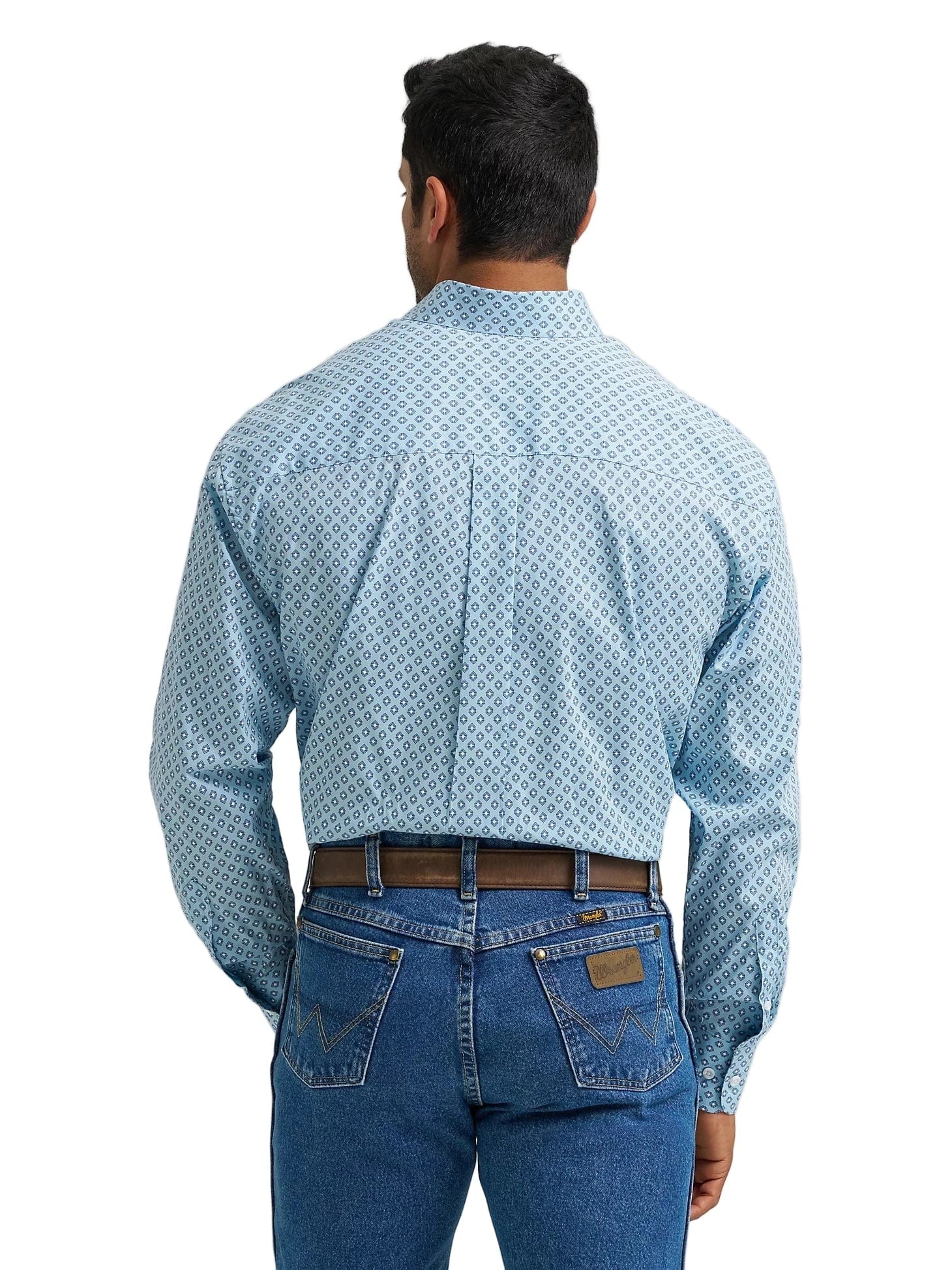 WRANGLER Shirts Wrangler Men's George Stait Powder Blue Box Long Sleeve Western Shirt 112368232