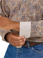 WRANGLER Shirts Wrangler Men's George Strait Brown Paisley Long Sleeve Button Down Western Shirt 112365403