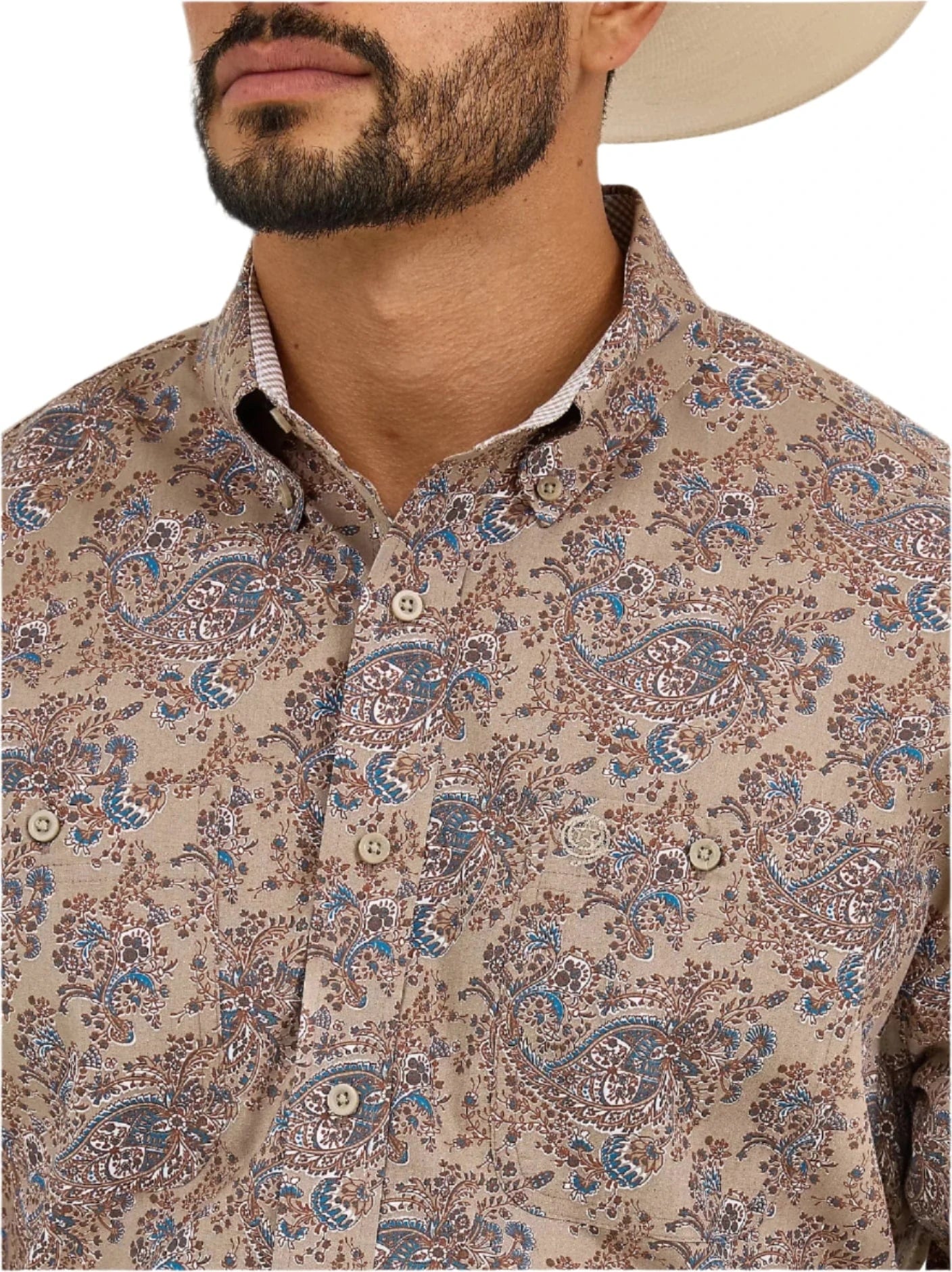 WRANGLER Shirts Wrangler Men's George Strait Brown Paisley Long Sleeve Button Down Western Shirt 112365403