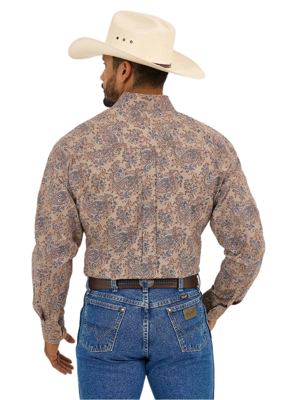 WRANGLER Shirts Wrangler Men's George Strait Brown Paisley Long Sleeve Button Down Western Shirt 112365403