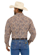 WRANGLER Shirts Wrangler Men's George Strait Brown Paisley Long Sleeve Button Down Western Shirt 112365403