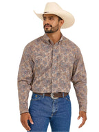 WRANGLER Shirts Wrangler Men's George Strait Brown Paisley Long Sleeve Button Down Western Shirt 112365403