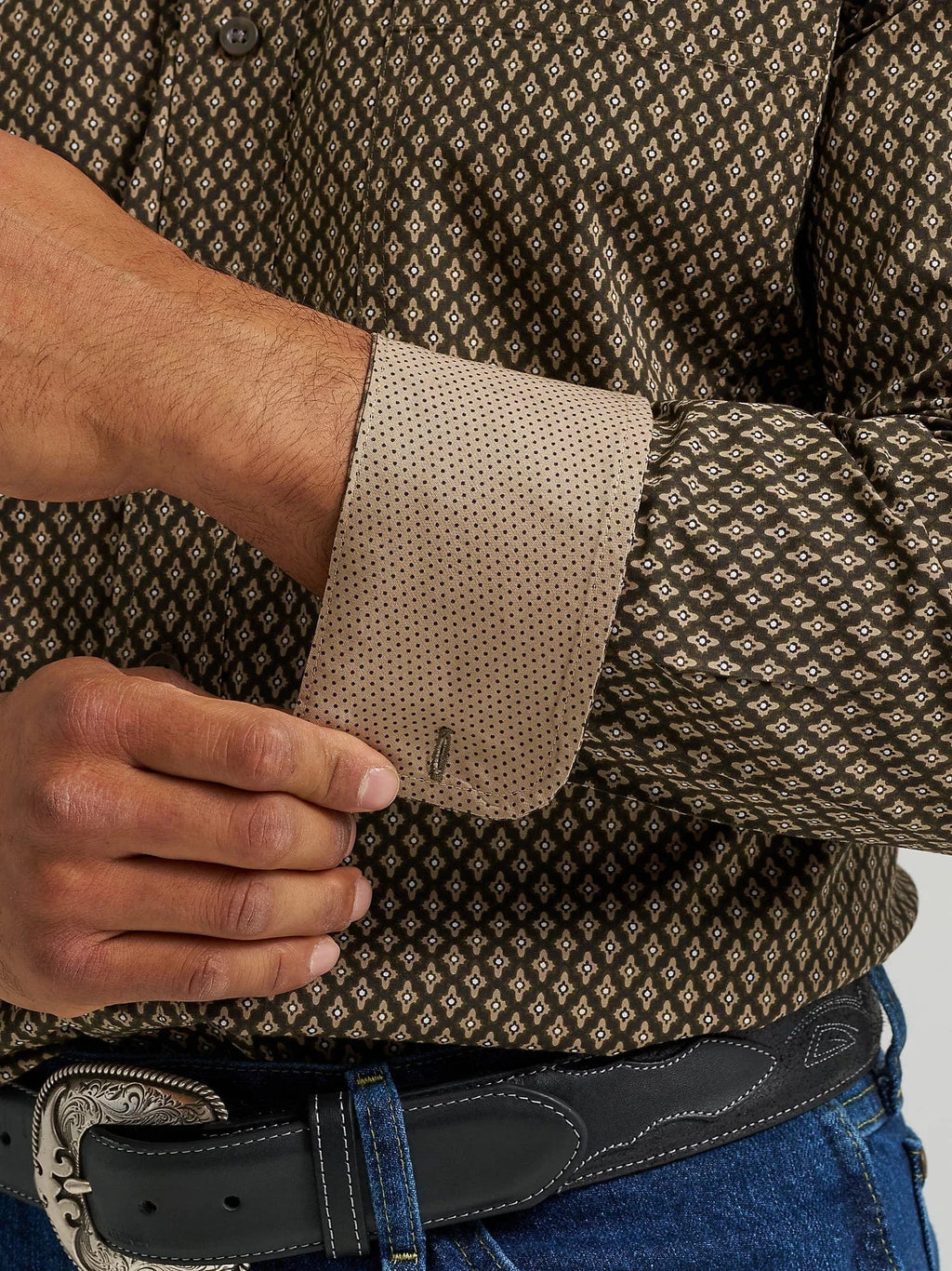 WRANGLER Shirts Wrangler Men's George Strait Coffee Rhombi Button Down Western Shirt 112368229