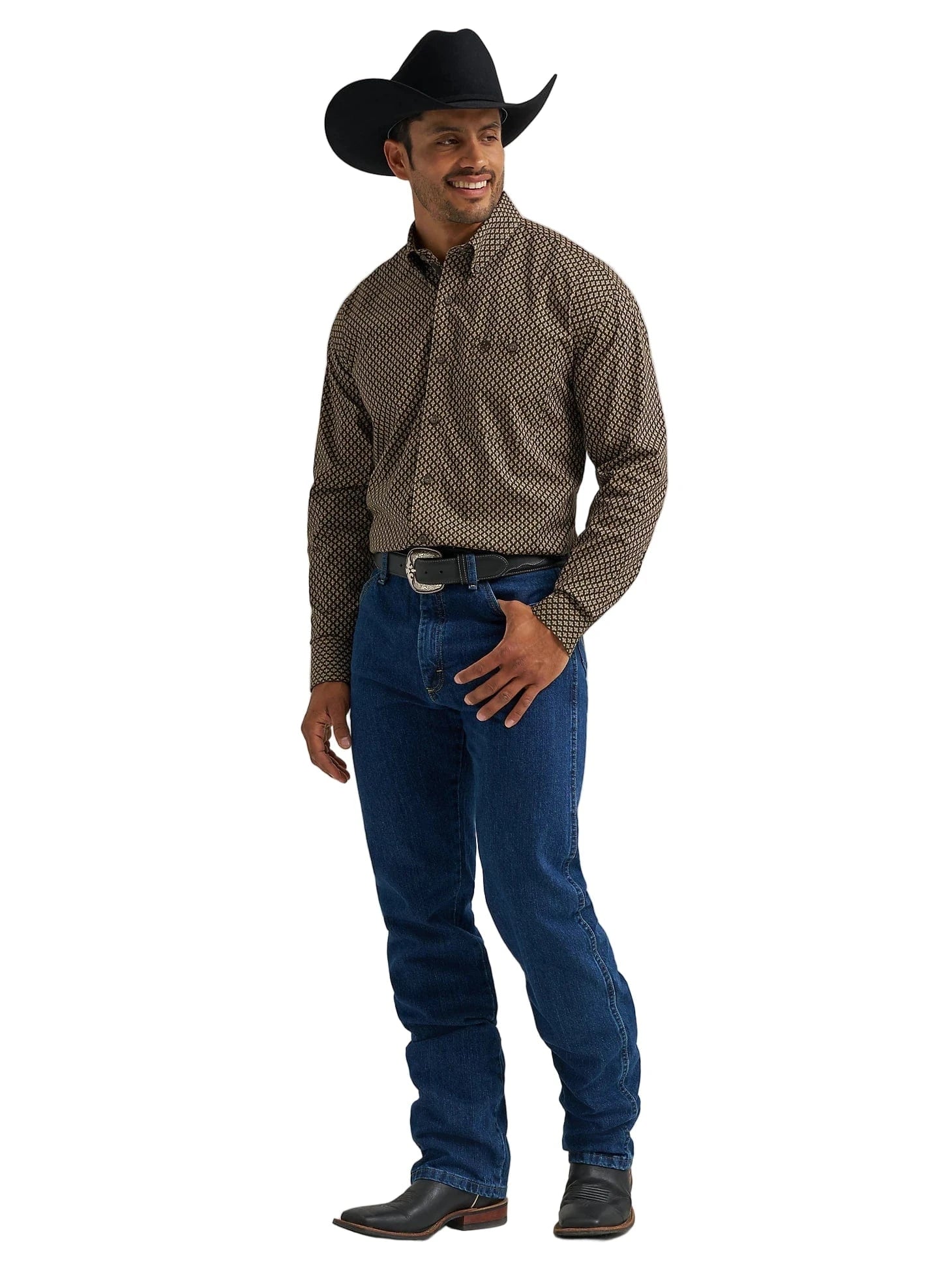 WRANGLER Shirts Wrangler Men's George Strait Coffee Rhombi Button Down Western Shirt 112368229