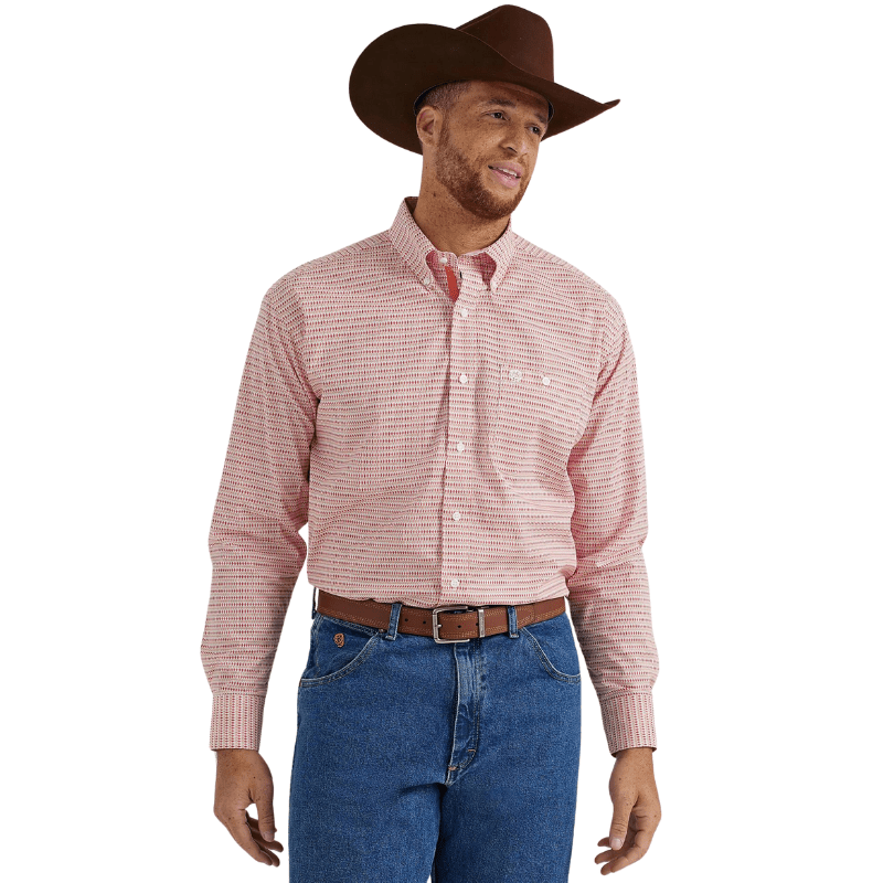 Wrangler Shirts Wrangler Men's George Strait Fiesta Red Diamond Long Sleeve Button Down Shirt 112346527