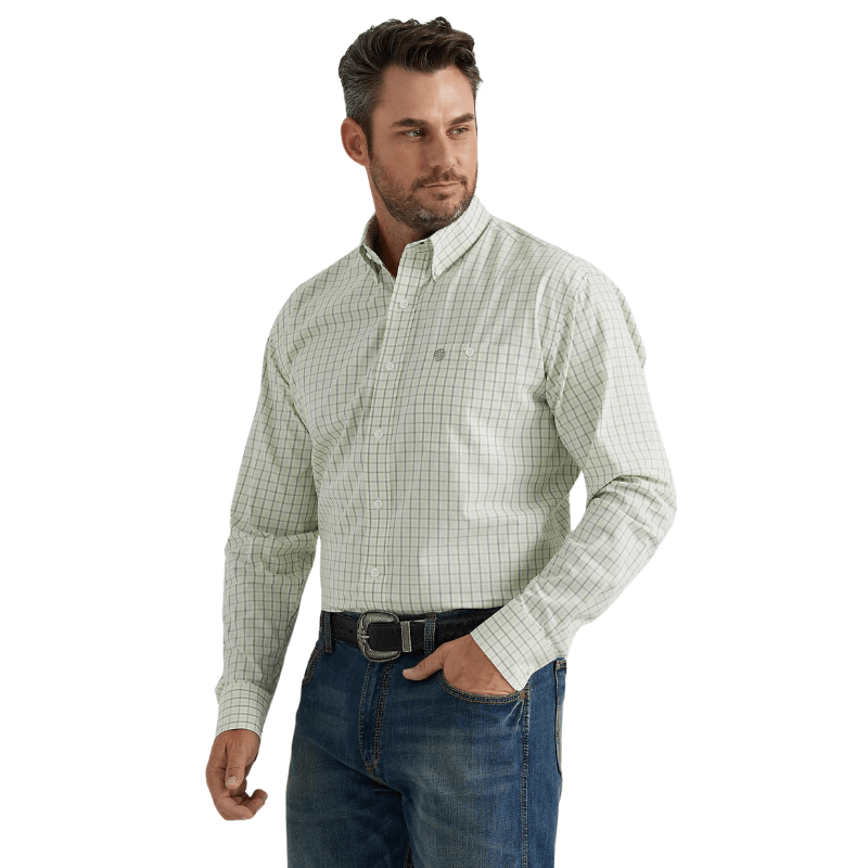Wrangler Shirts Wrangler Men's George Strait Kelly Plaid Long Sleeve Button Down Shirt 112344885