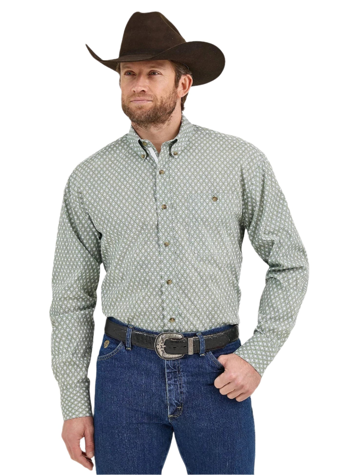 Wrangler George Strait Green Geo Print - Mens Shirt - 112359978