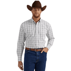 Wrangler Shirts Wrangler Men's George Strait Moon Gray Plaid Long Sleeve Button Down Shirt 112344886