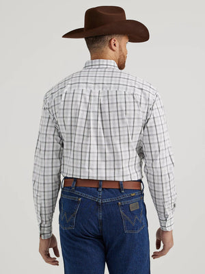 Wrangler Shirts Wrangler Men's George Strait Moon Gray Plaid Long Sleeve Button Down Shirt 112344886