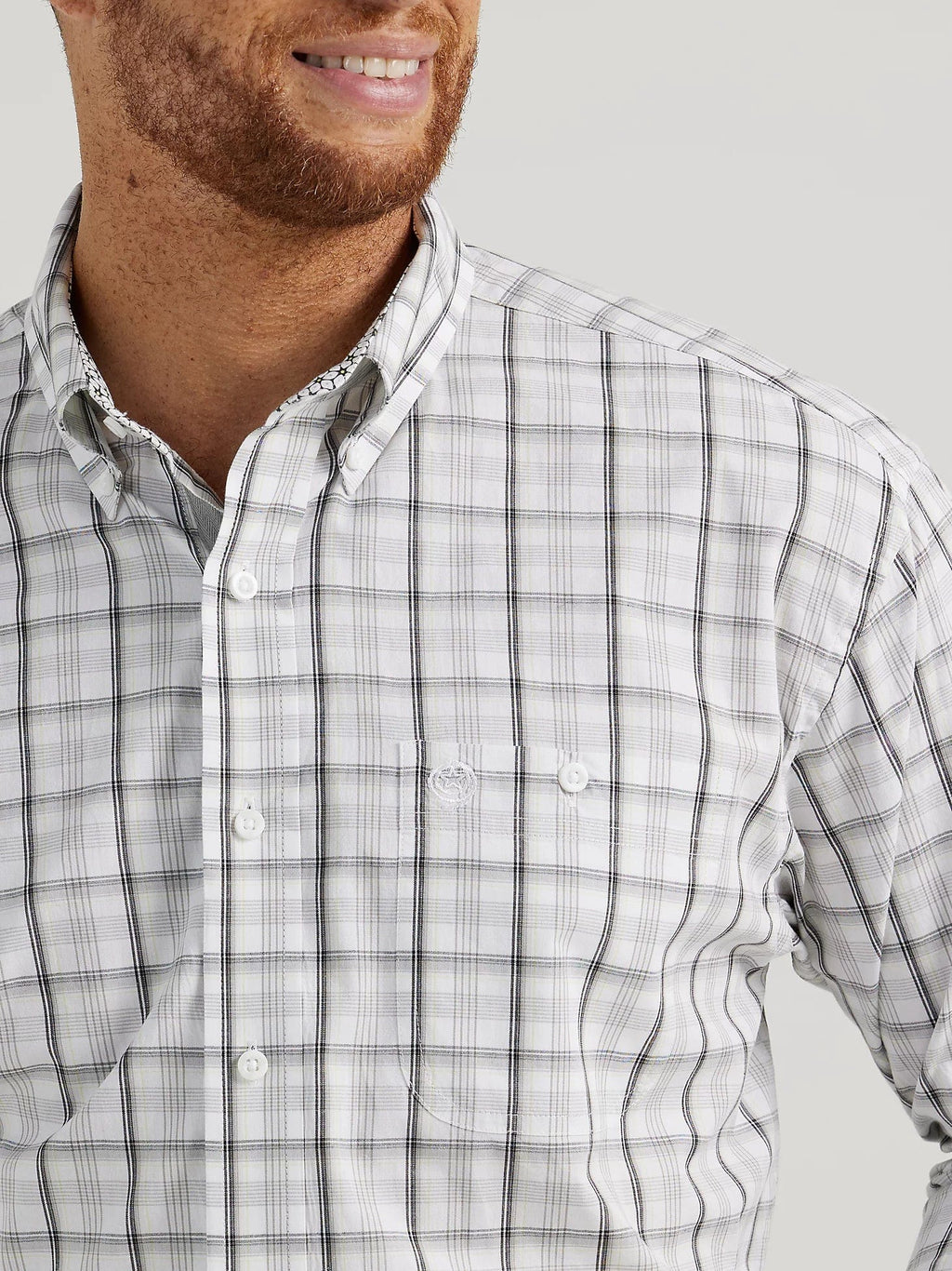 Wrangler Shirts Wrangler Men's George Strait Moon Gray Plaid Long Sleeve Button Down Shirt 112344886