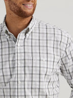 Wrangler Shirts Wrangler Men's George Strait Moon Gray Plaid Long Sleeve Button Down Shirt 112344886