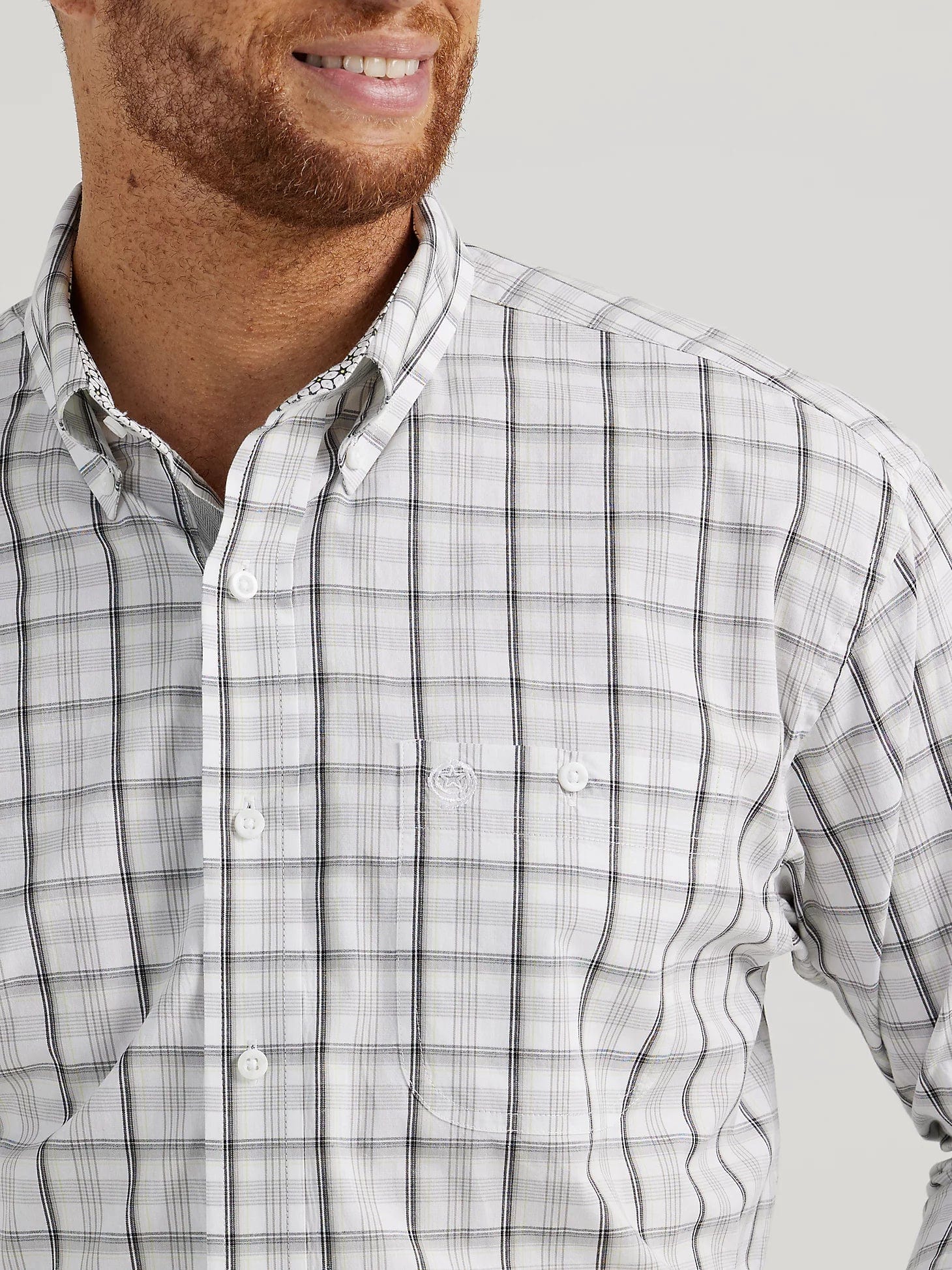 Wrangler Shirts Wrangler Men's George Strait Moon Gray Plaid Long Sleeve Button Down Shirt 112344886