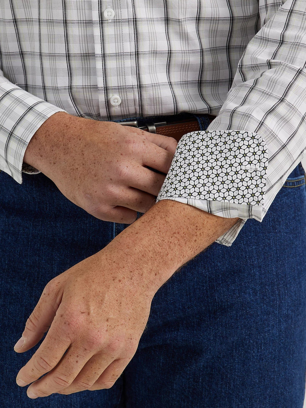 Wrangler Shirts Wrangler Men's George Strait Moon Gray Plaid Long Sleeve Button Down Shirt 112344886