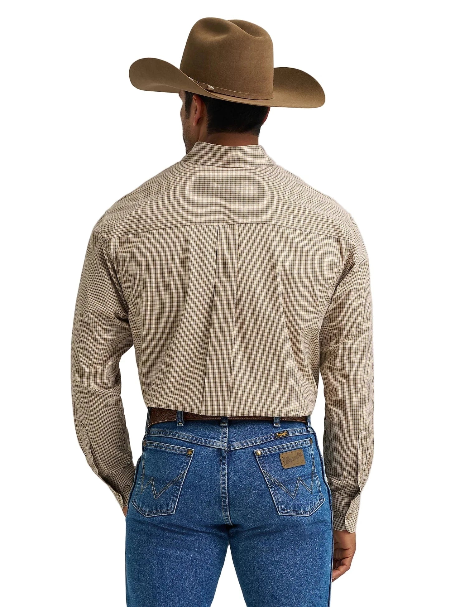 WRANGLER Shirts Wrangler Men's George Strait Olive Microcheck Button Down Western Shirt 112368228