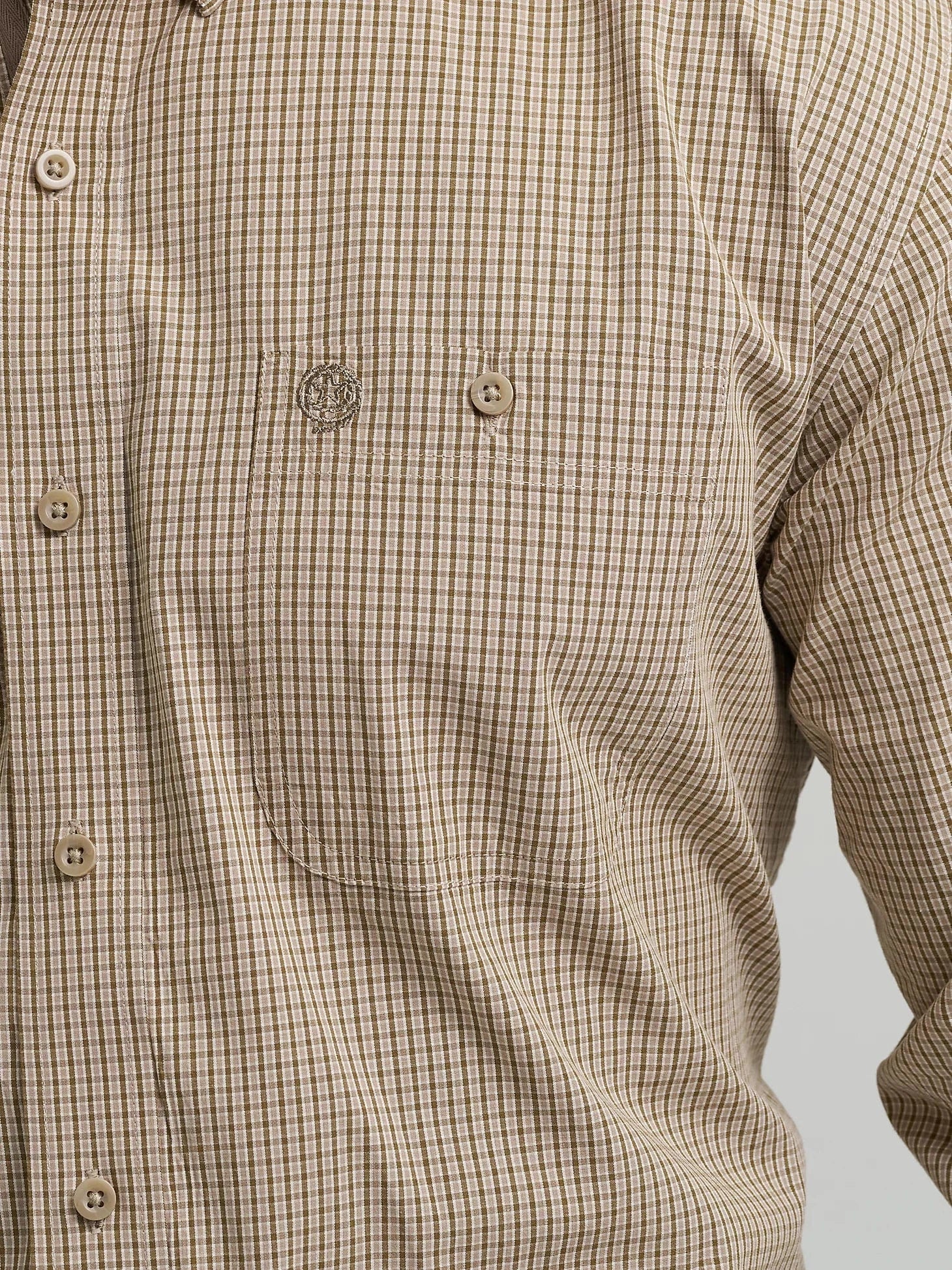 WRANGLER Shirts Wrangler Men's George Strait Olive Microcheck Button Down Western Shirt 112368228