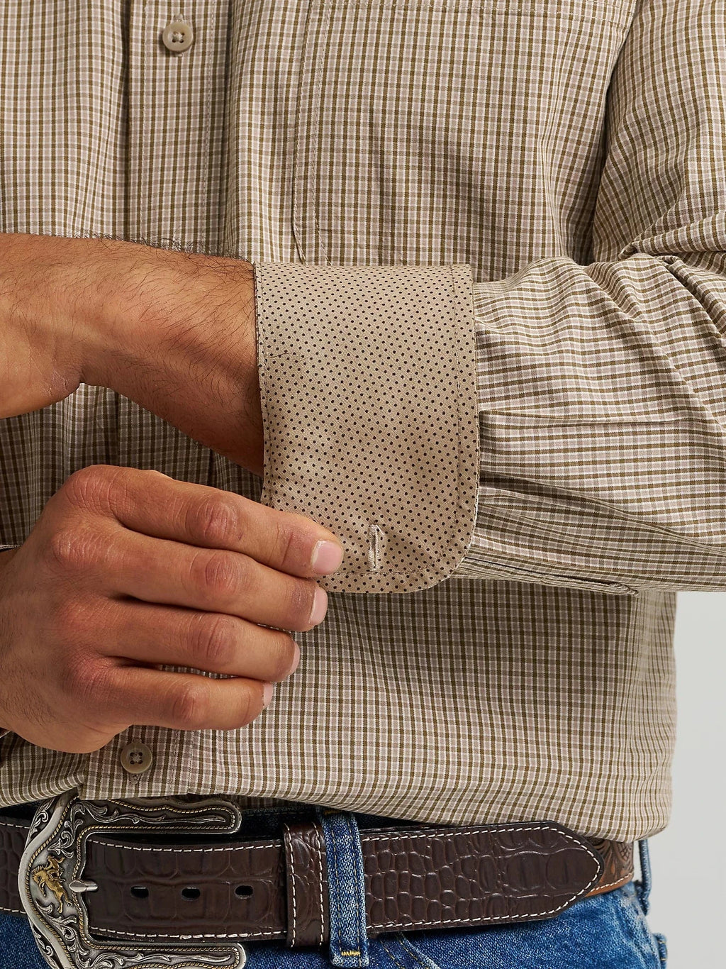 WRANGLER Shirts Wrangler Men's George Strait Olive Microcheck Button Down Western Shirt 112368228