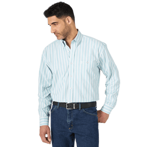 WRANGLER Shirts Wrangler Men’s George Strait Sea/White Long Sleeve Shirt MGSQ962