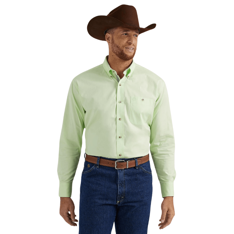 Wrangler Shirts Wrangler Men's George Strait Solid Kelly Long Sleeve Button Down Shirt 112344874