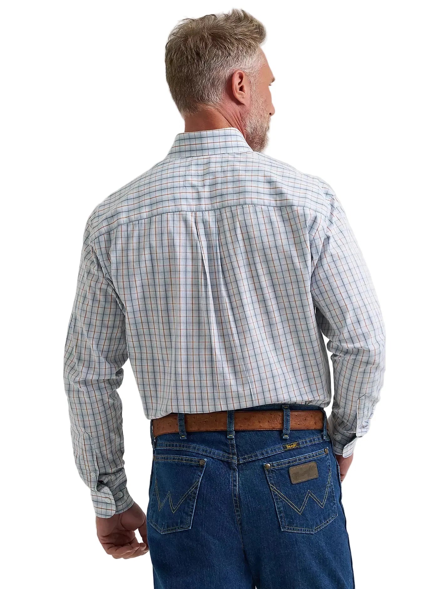 WRANGLER Shirts Wrangler Men's George Strait Steely Blue Check Long Sleeve Button Down Shirt 112381958