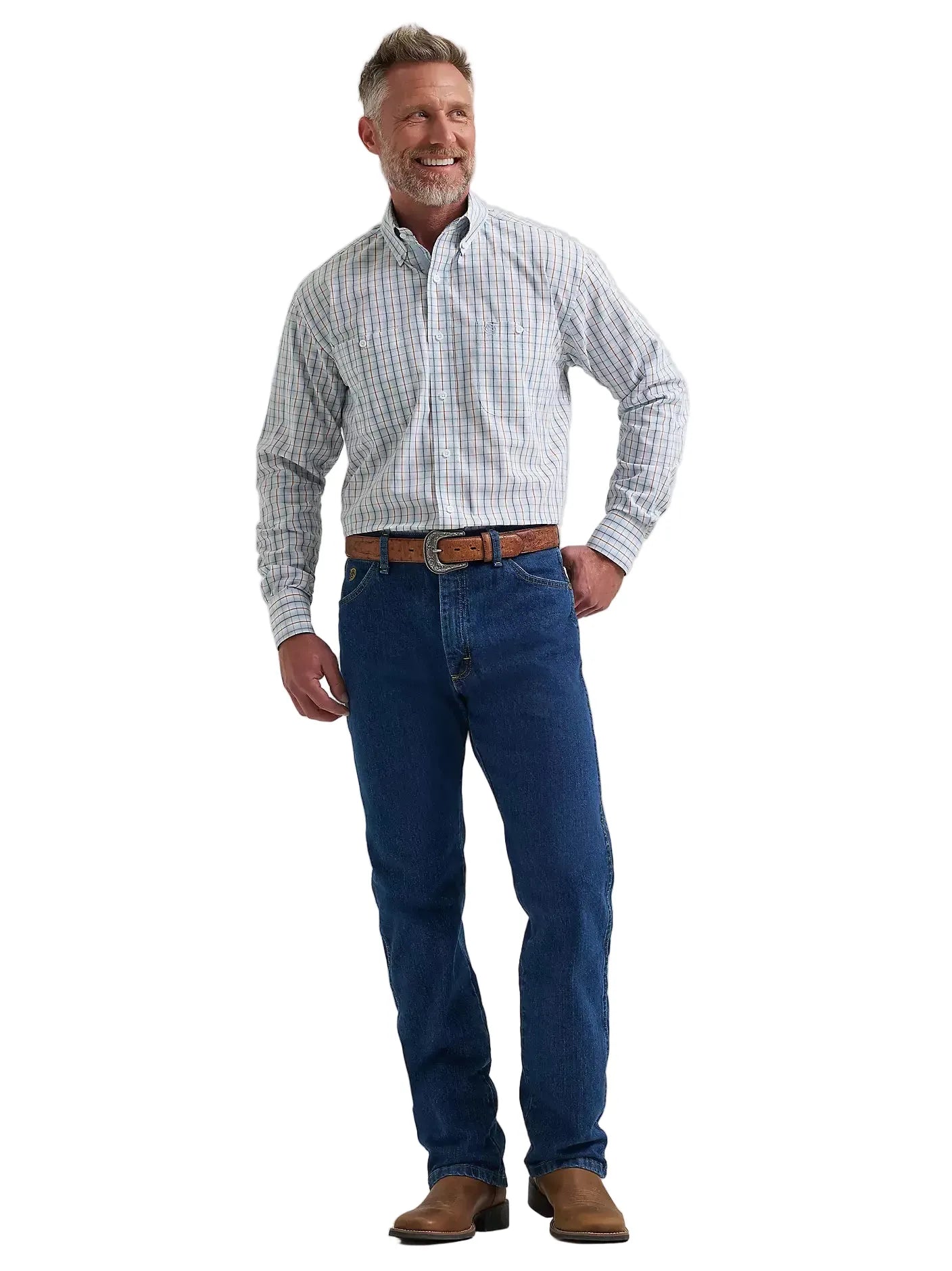 WRANGLER Shirts Wrangler Men's George Strait Steely Blue Check Long Sleeve Button Down Shirt 112381958