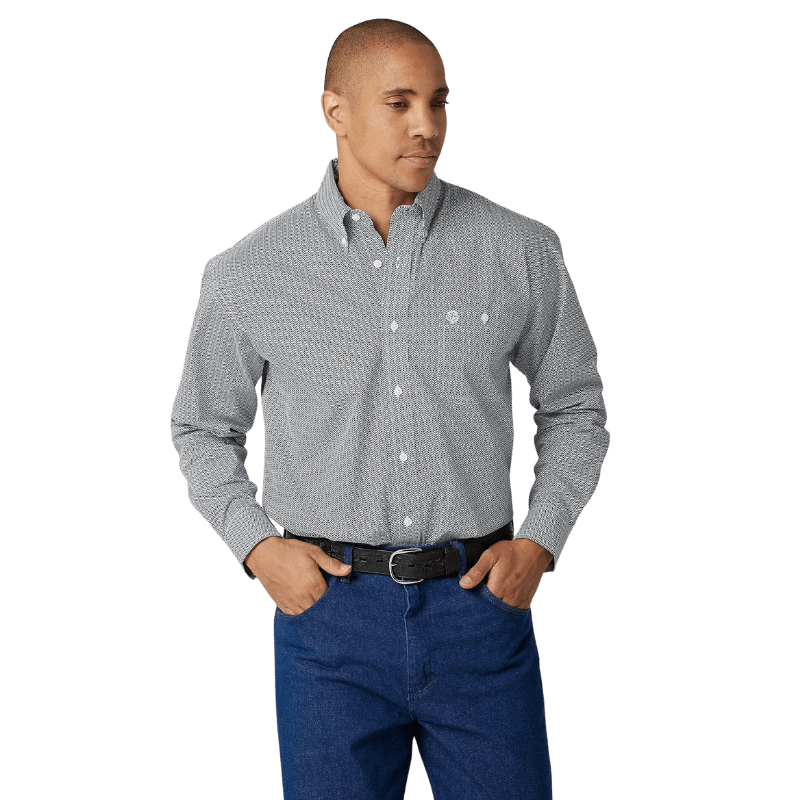 WRANGLER Shirts Wrangler Men's George Strait White/Navy Long Sleeve Shirt 10MGSN957