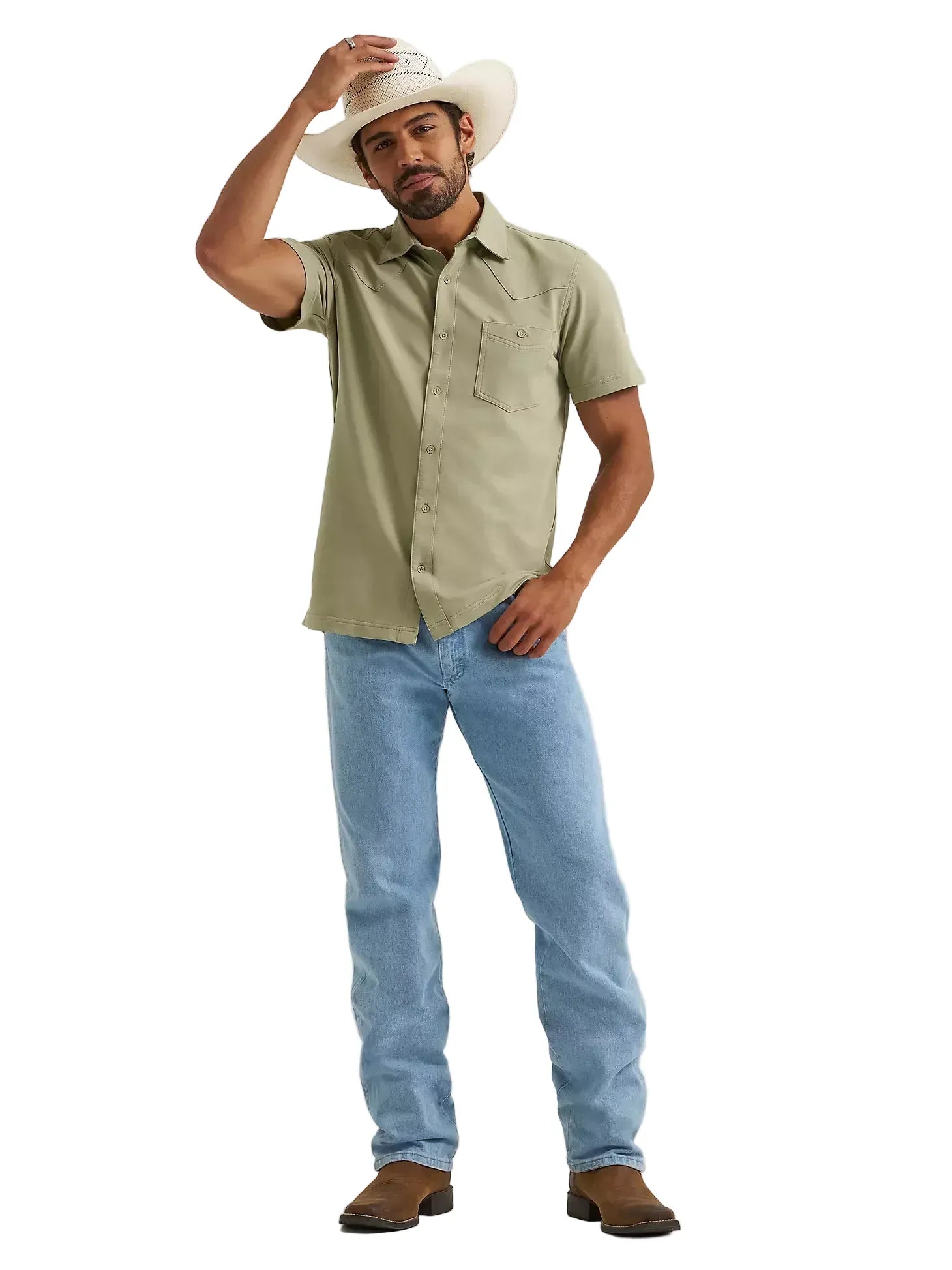 WRANGLER Shirts Wrangler Men's Green Tea All Terrain Performance Knit Shirt 112375183