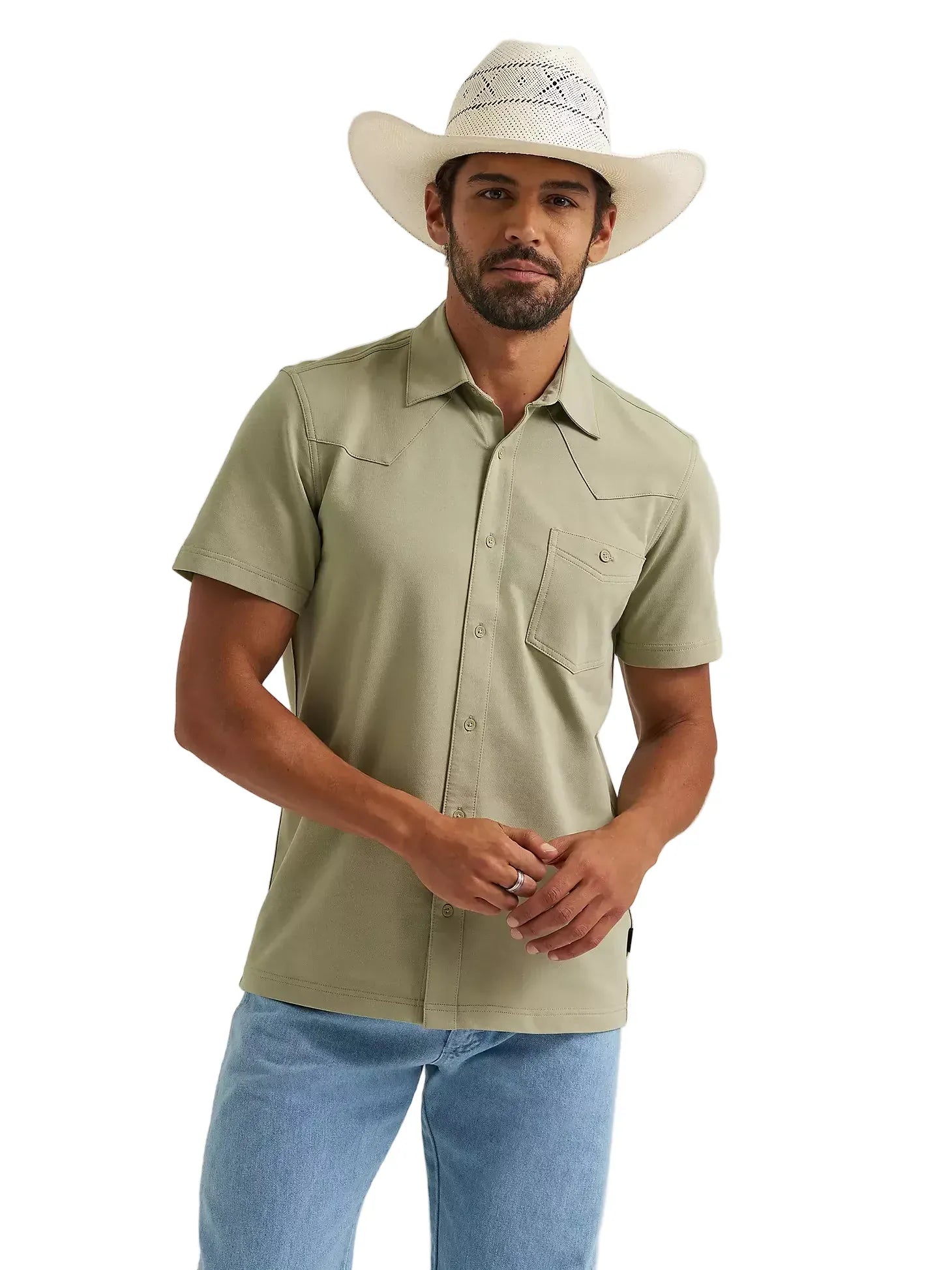 WRANGLER Shirts Wrangler Men's Green Tea All Terrain Performance Knit Shirt 112375183