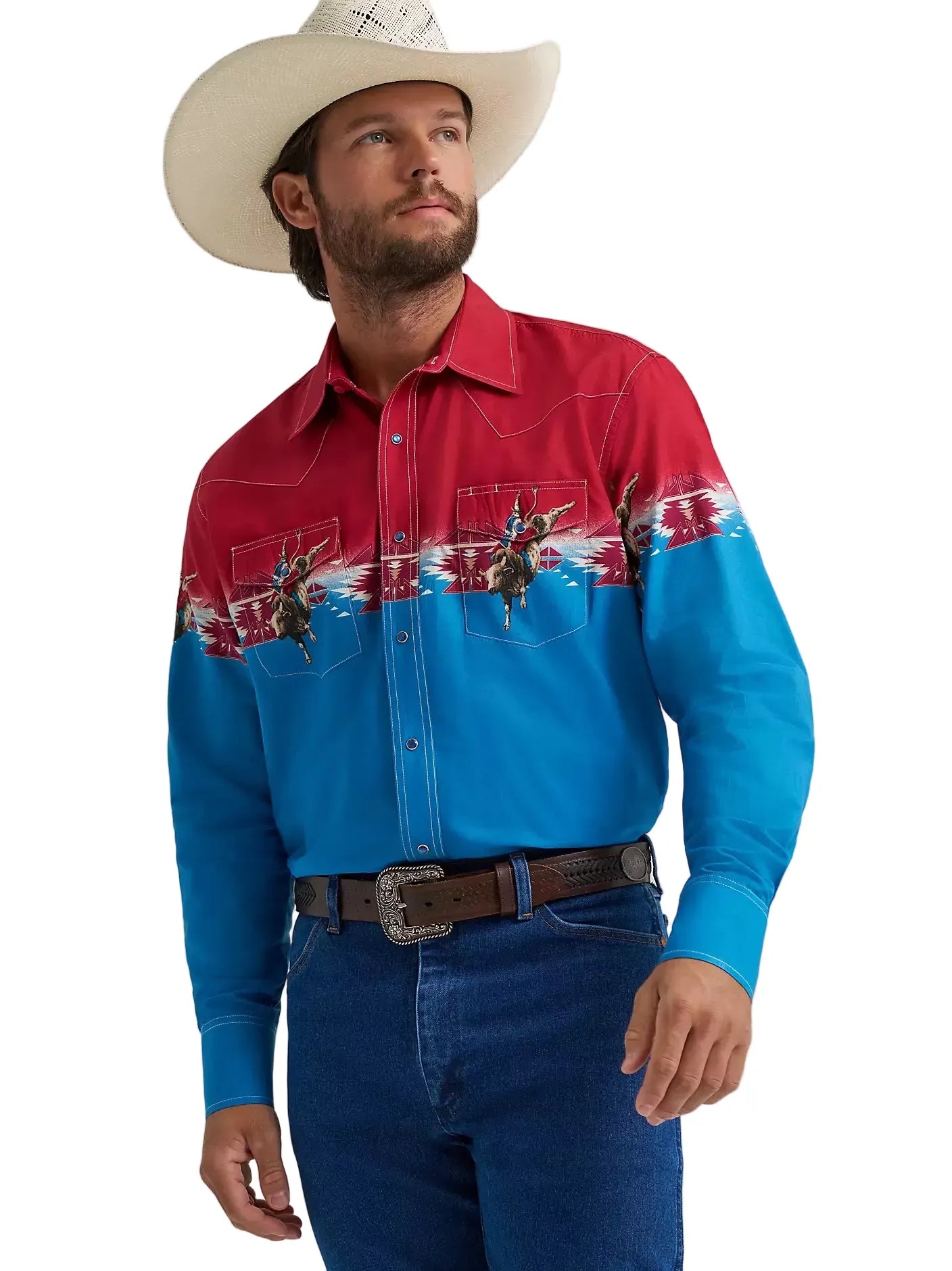 WRANGLER Shirts Wrangler Men's Horizontal Print Checotah Pearl Snap Western Shirt  112379226