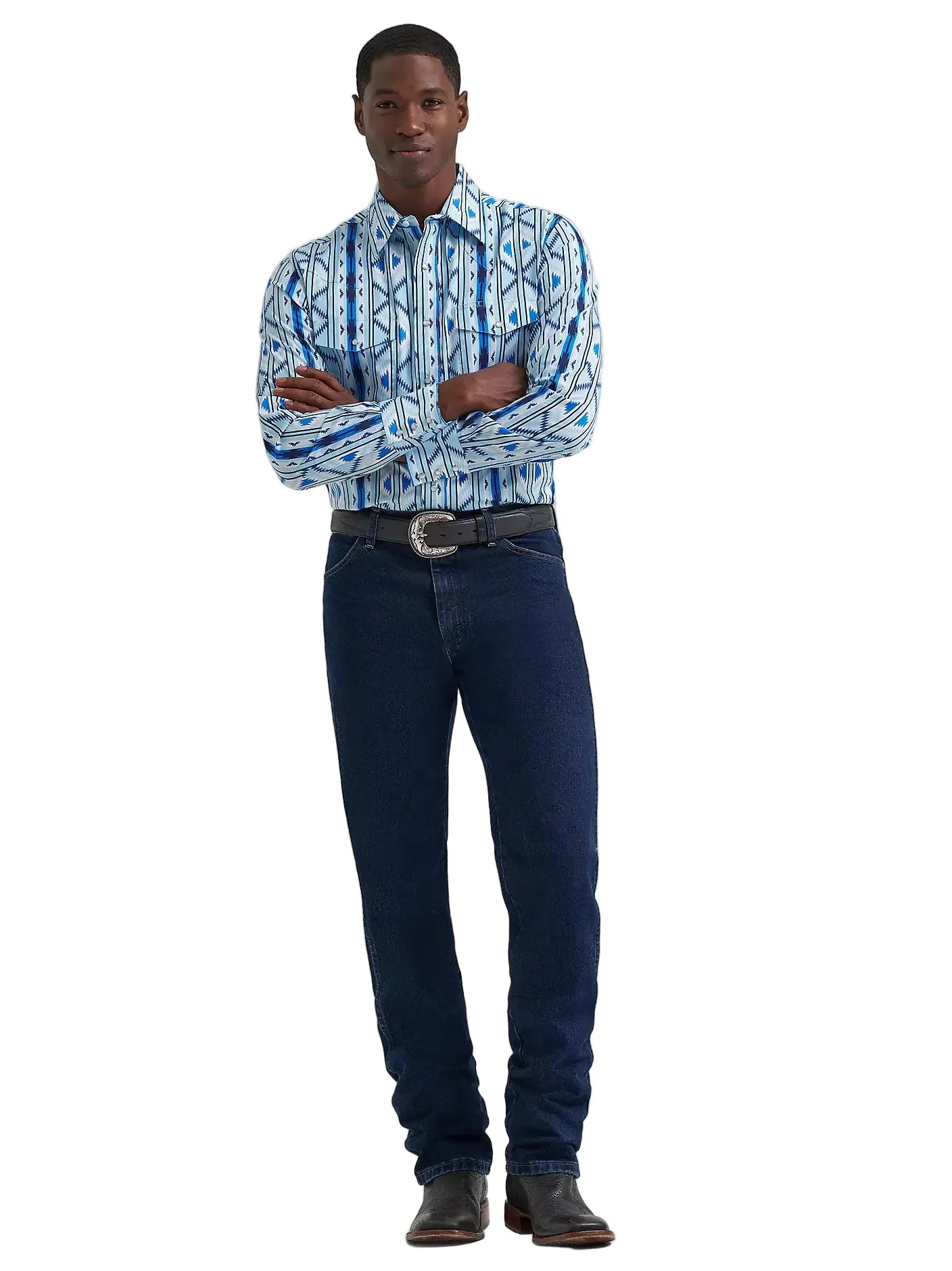 WRANGLER Shirts Wrangler Men's Icy Blue Checotah Pearl Snap Western Shirt 112379225