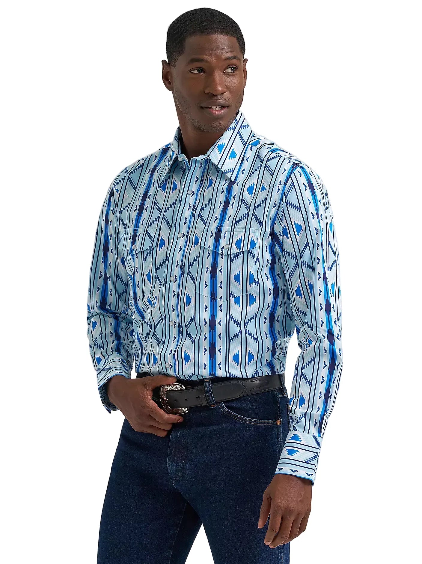WRANGLER Shirts Wrangler Men's Icy Blue Checotah Pearl Snap Western Shirt 112379225
