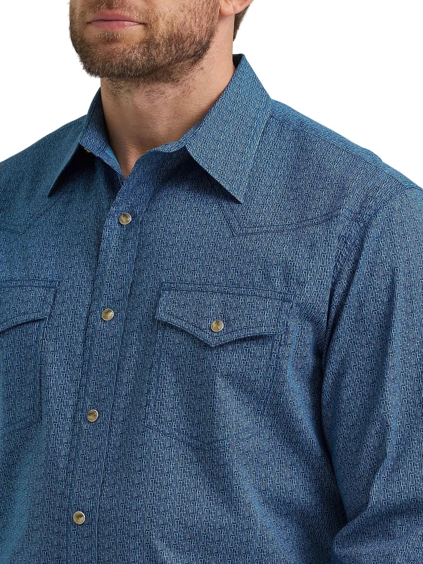 WRANGLER Shirts Wrangler Men's Jean Blue Advanced Comfort Button Down Western Shirt 112369482