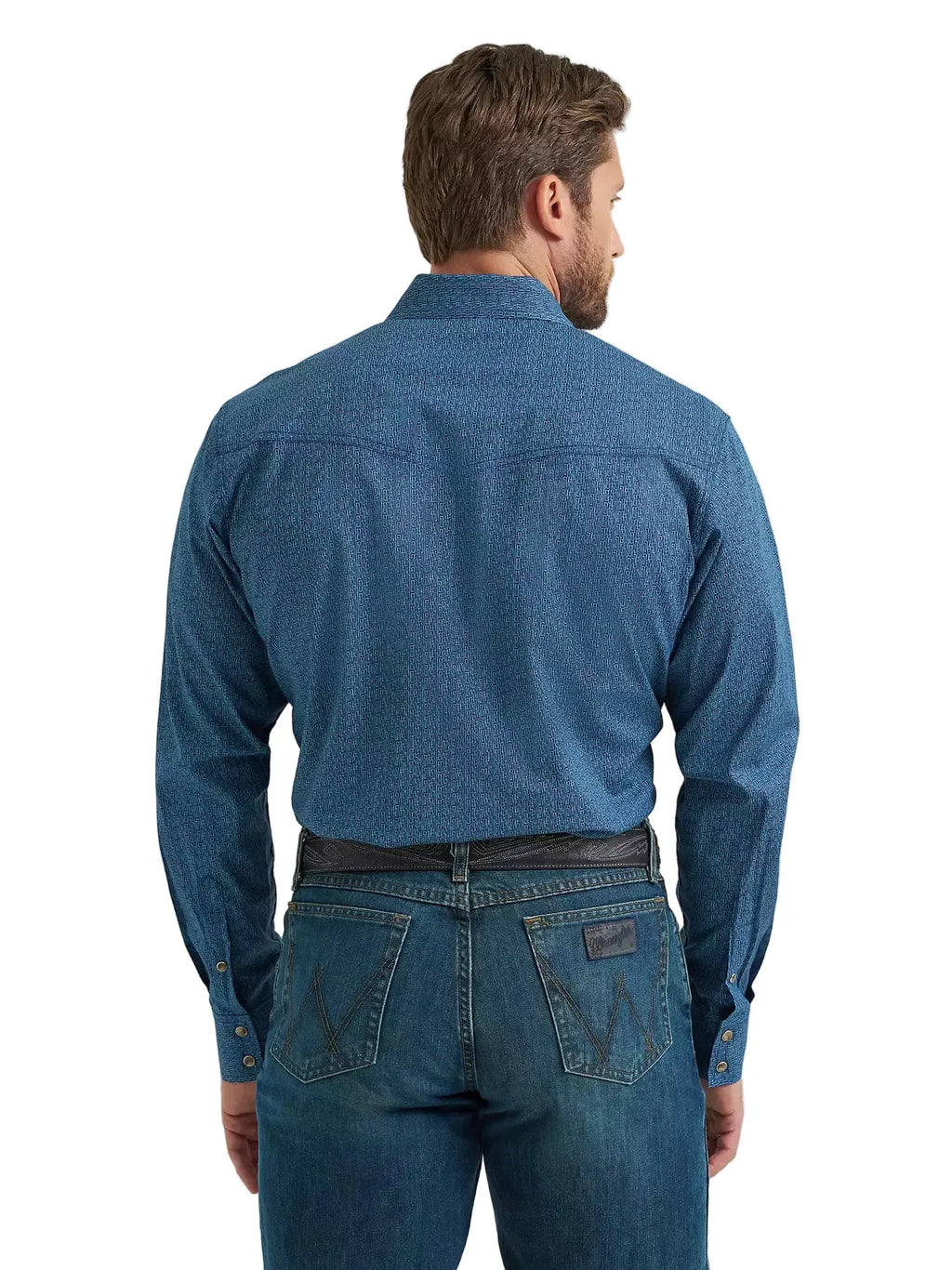 WRANGLER Shirts Wrangler Men's Jean Blue Advanced Comfort Button Down Western Shirt 112369482