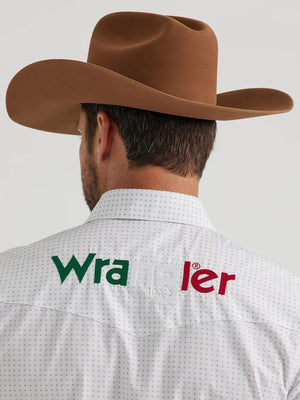 Wrangler Shirts Wrangler Men's Logo Mexico Printed White Long Sleeve Wester Snap Shirt 112346222