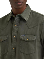 WRANGLER Shirts Wrangler Men's Olive Denim Colorwash Western Snap Shirt 112381633