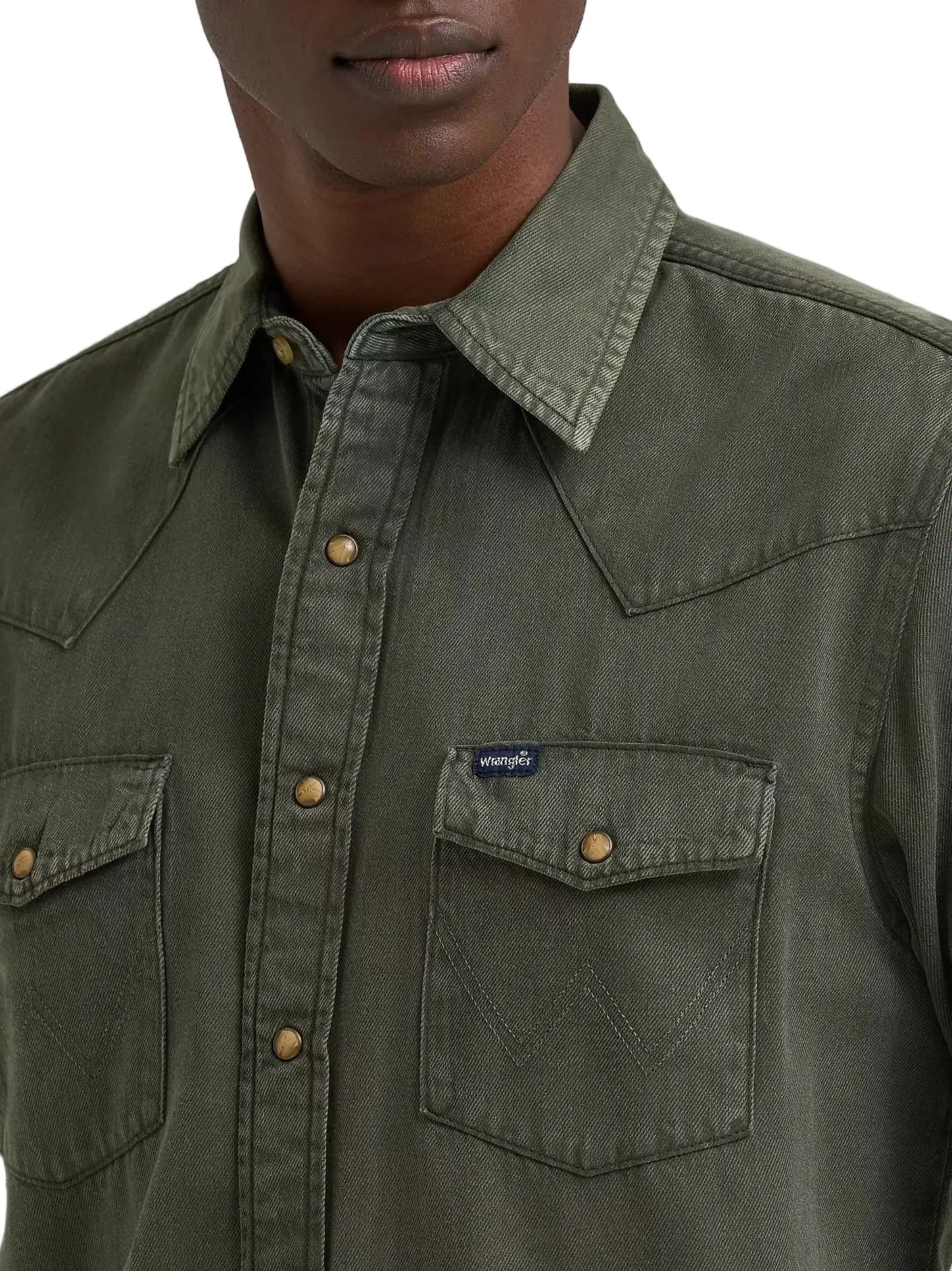 WRANGLER Shirts Wrangler Men's Olive Denim Colorwash Western Snap Shirt 112381633