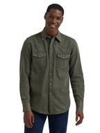 WRANGLER Shirts Wrangler Men's Olive Denim Colorwash Western Snap Shirt 112381633