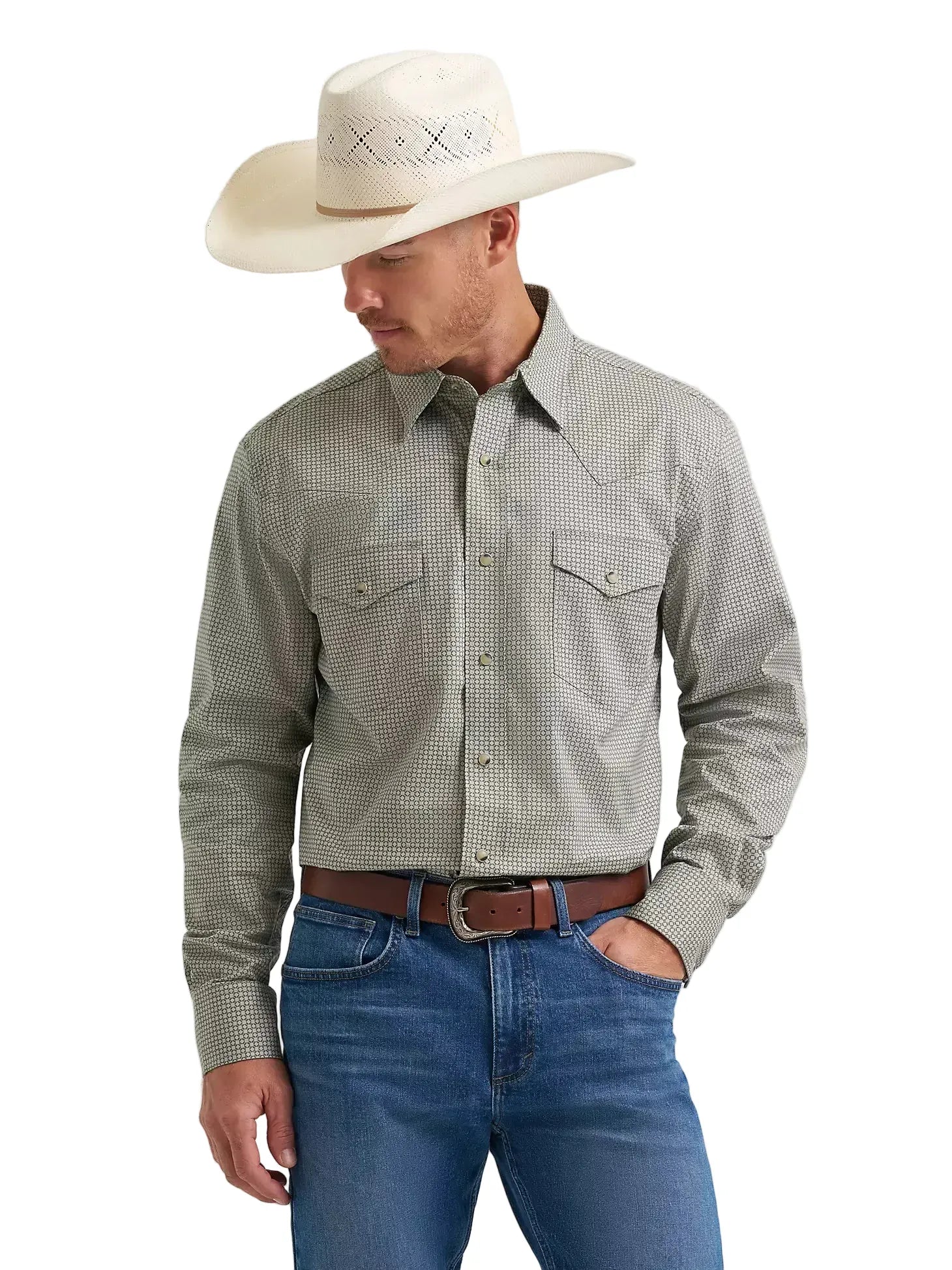 WRANGLER Shirts Wrangler Men's Olive Mini 20X Competition Advanced Comfort Western Snap Shirt 112374297