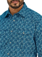 WRANGLER Shirts Wrangler Men's Paisley Turquoise 20X Competition Advanced Comfort Long Sleeve Snap Shirt 112365391