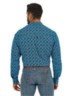 WRANGLER Shirts Wrangler Men's Paisley Turquoise 20X Competition Advanced Comfort Long Sleeve Snap Shirt 112365391