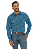 WRANGLER Shirts Wrangler Men's Paisley Turquoise 20X Competition Advanced Comfort Long Sleeve Snap Shirt 112365391