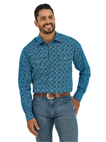 Wrangler Men's Paisley Turquoise Long Sleeve Snap Shirt 112365391