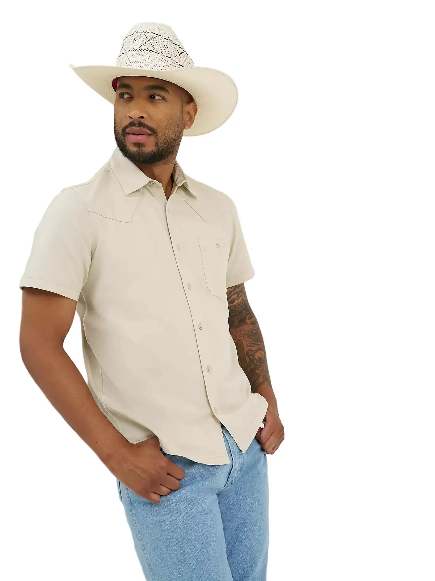 WRANGLER Shirts Wrangler Men's Pelican Off White All Terrain Performance Knit Shirt 112375184
