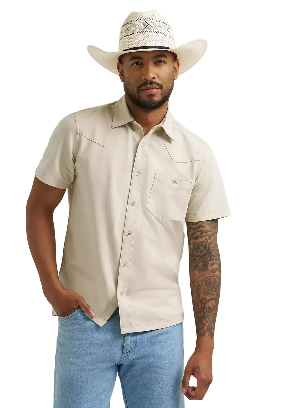 WRANGLER Shirts Wrangler Men's Pelican Off White All Terrain Performance Knit Shirt 112375184
