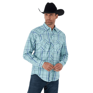 Wrangler Shirts Wrangler Men's Plaid Blue Long Sleeve Western Shirt - MJC338B